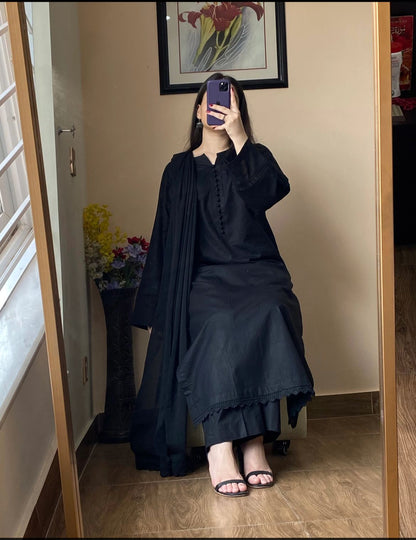 Black summer Lawn dress 3pc