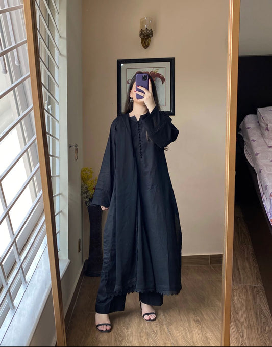 Black summer Lawn dress 3pc