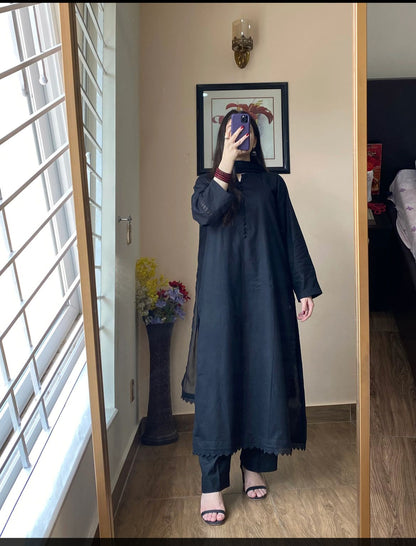 Black summer Lawn dress 3pc